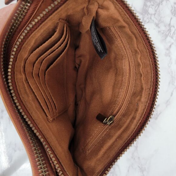 Leather Brown Embossed Floral Tooled Mini Crossbody Bag Purse - Picture 9 of 13